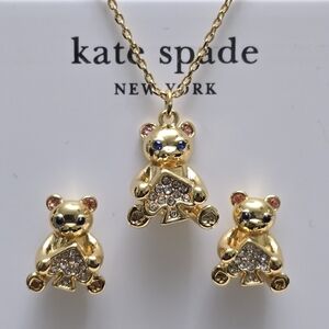 Kate Spade Oh What Fun Spade Teddy Bear Pendant Necklace & Stud Earrings